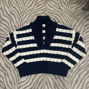 A New Day Navy and Cream Striped Mock Turtleneck Sweater